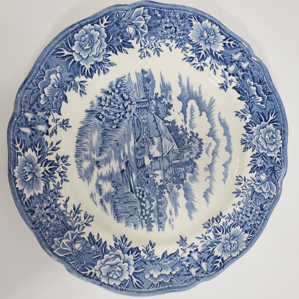 Salem English Village Dinner Plate 10in Blue White Ironstone Vintage